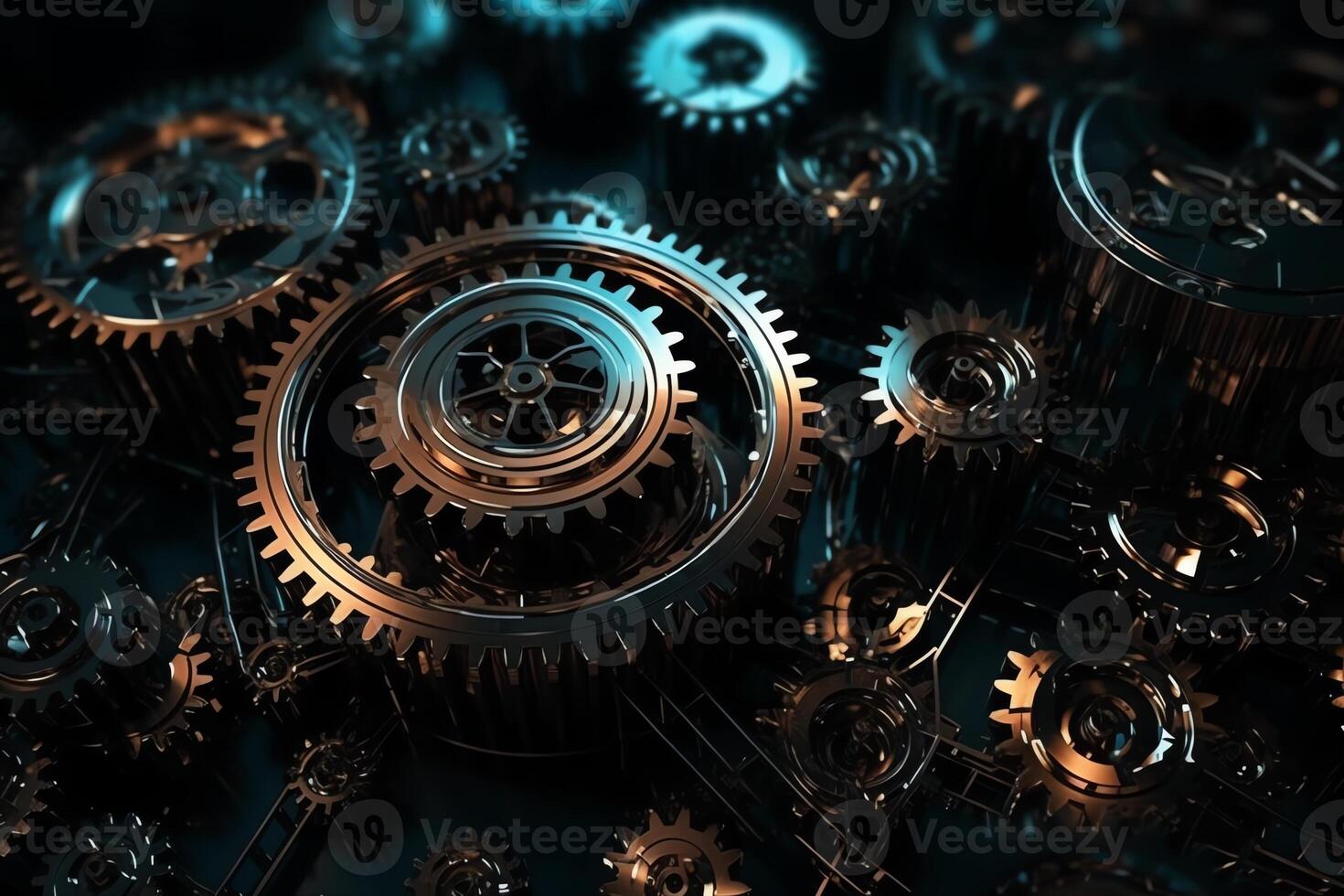 Cogs and gear wheel mechanisms concepts and ideas hitech digital technology and engineering design abstract technical background of mechanical engineering. photo