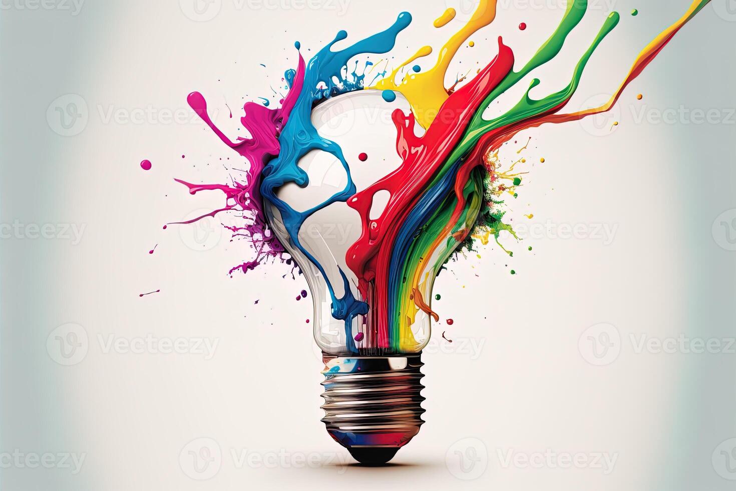 illustration of colorful bulb with splash of colors on white background. Creativity, eureka, imagination, inspiration. . Idea and solution concept photo