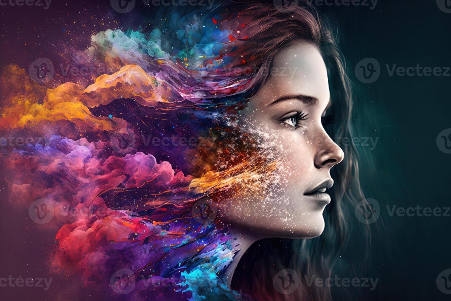 Beautiful fantasy abstract portrait of a beautiful woman double