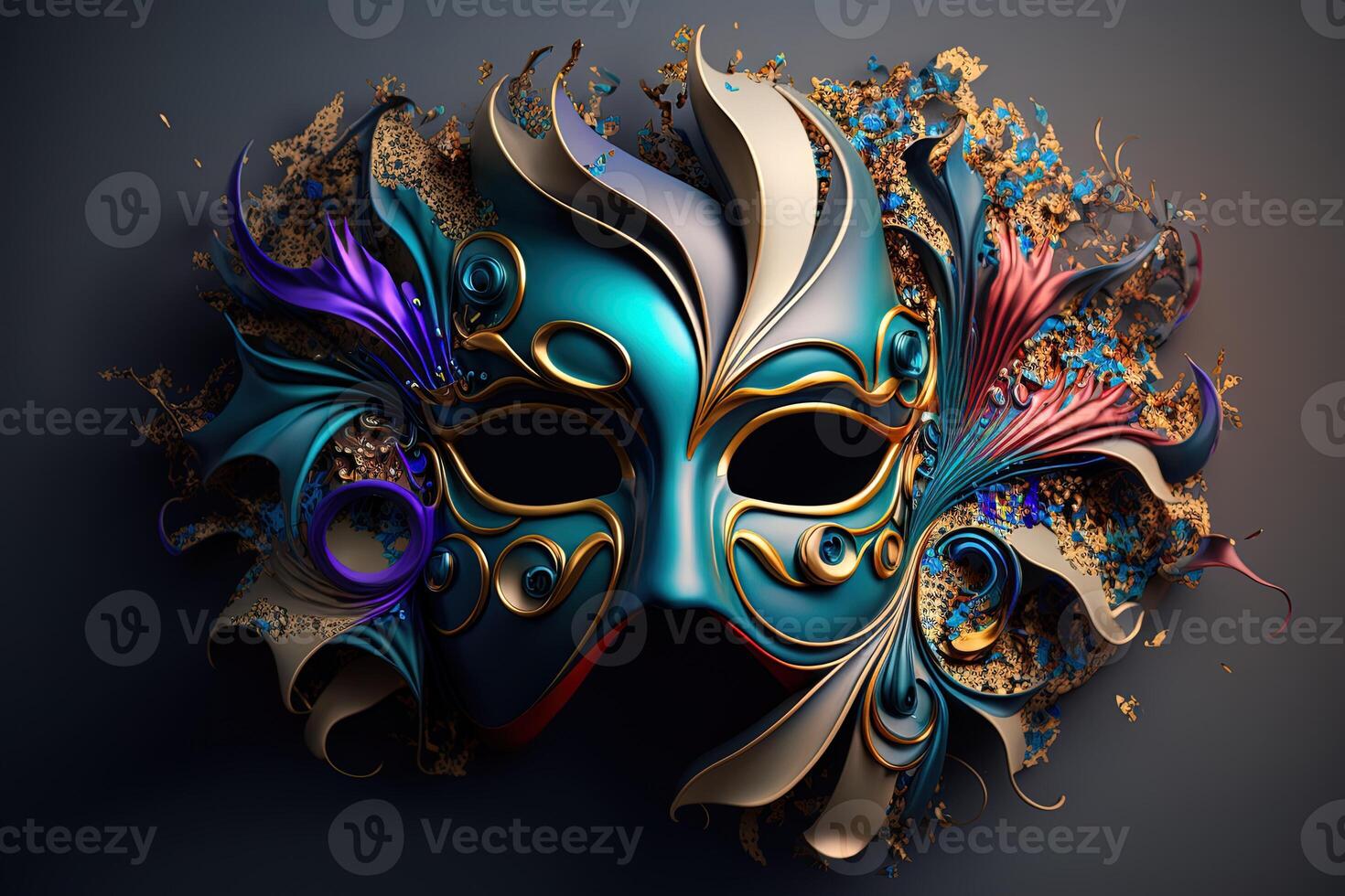 festive carnival mask with rich decoration, attributes of the Brazilian carnival. Venetian carnival mask and beads decoration. Mardi gras background. photo