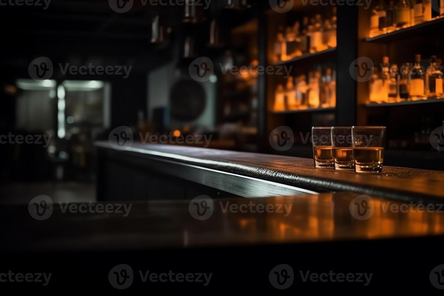 Bar counter blurred dark background background menu and special offers. photo