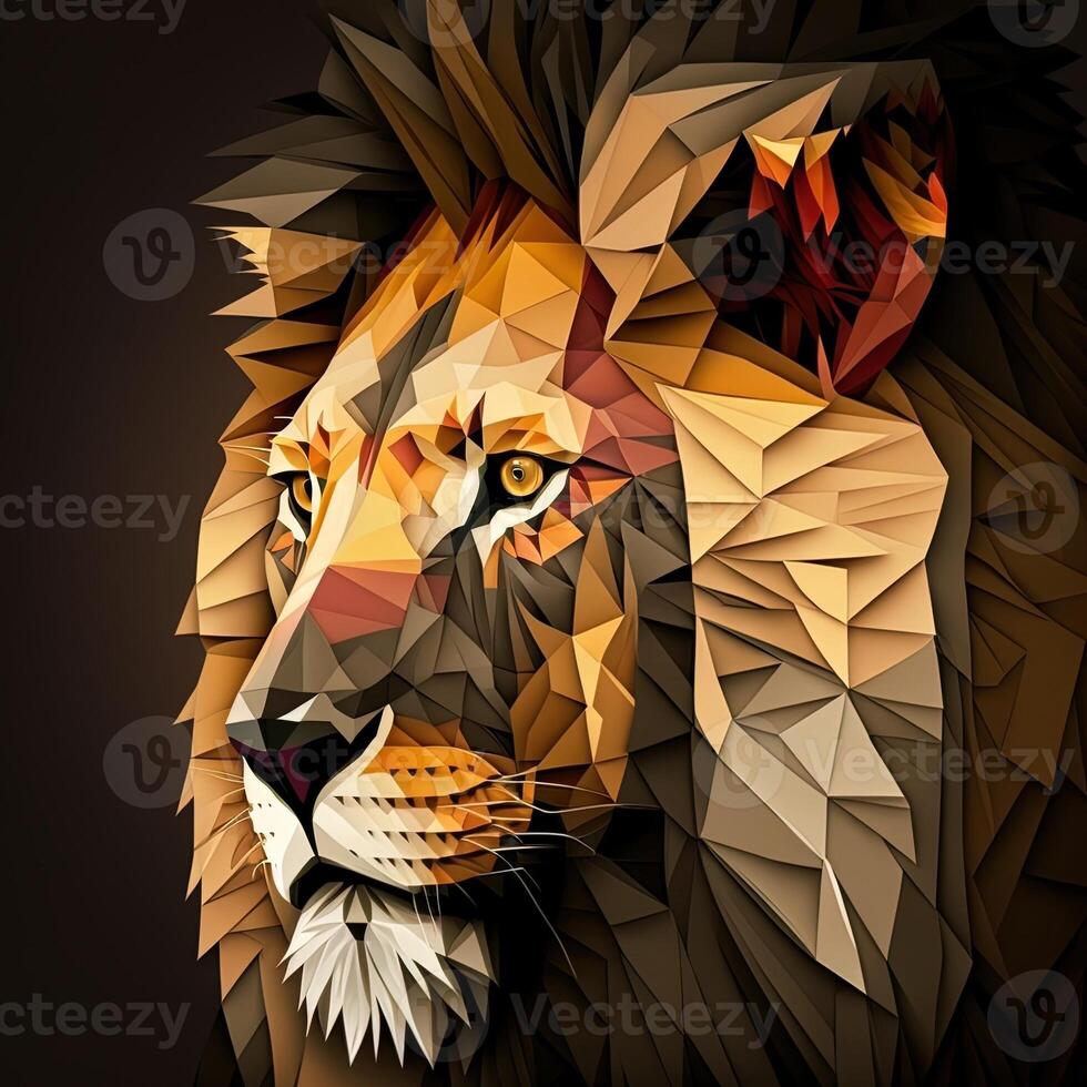 illustration of creative of lion made of colorful geometric shapes on background. Leader, courage, strong and brave, majestic lion photo