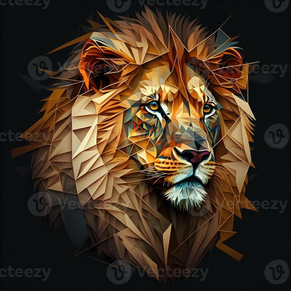 illustration of creative of lion made of colorful geometric shapes on background. Leader, courage, strong and brave, majestic lion photo