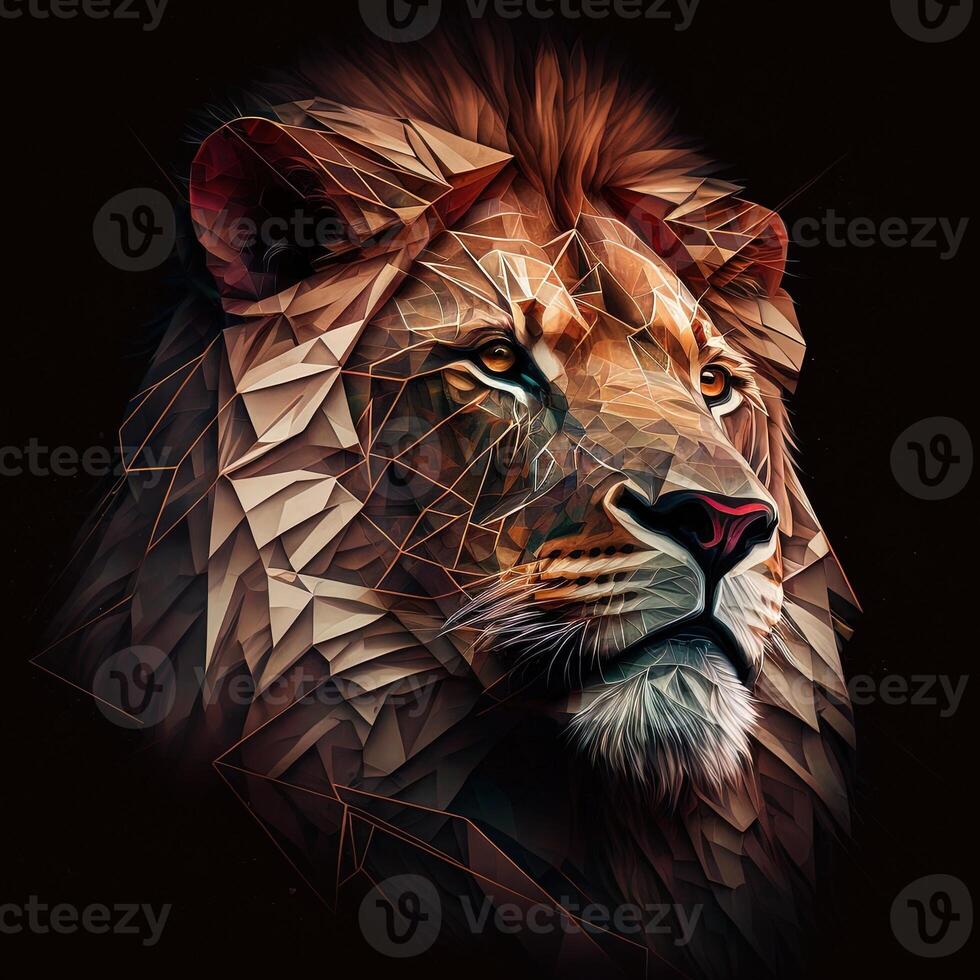 illustration of creative of lion made of colorful geometric shapes on background. Leader, courage, strong and brave, majestic lion photo