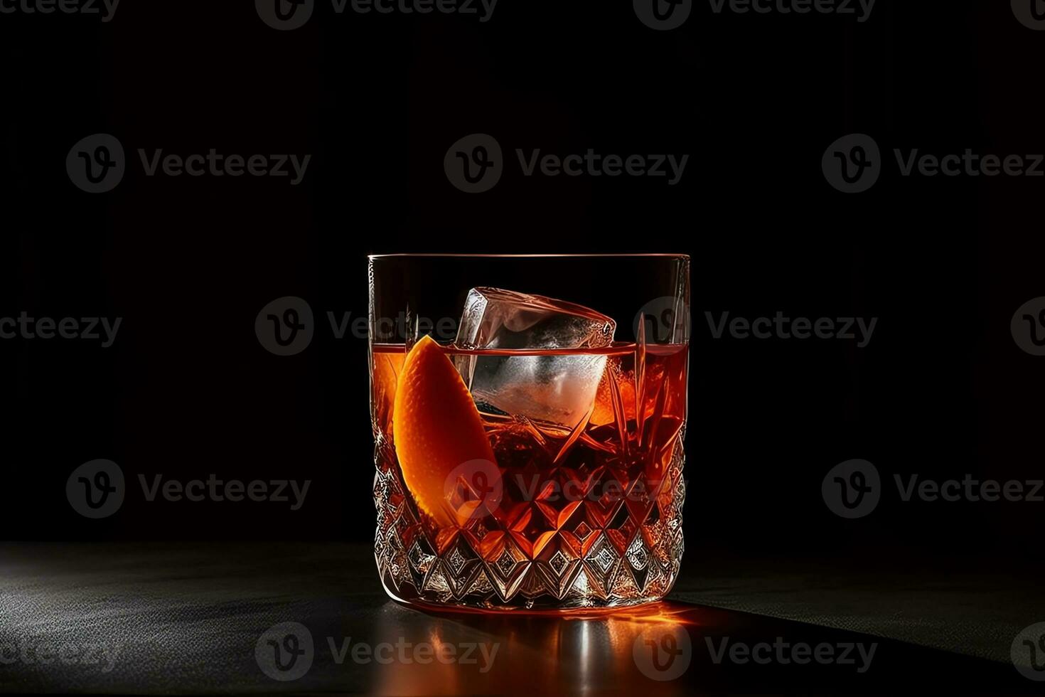Negroni cocktail with a dark background. AI Generated photo