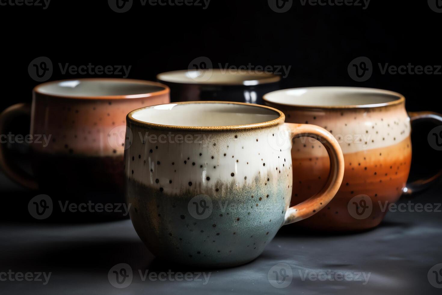 A set of ceramic coffee mugs. photo