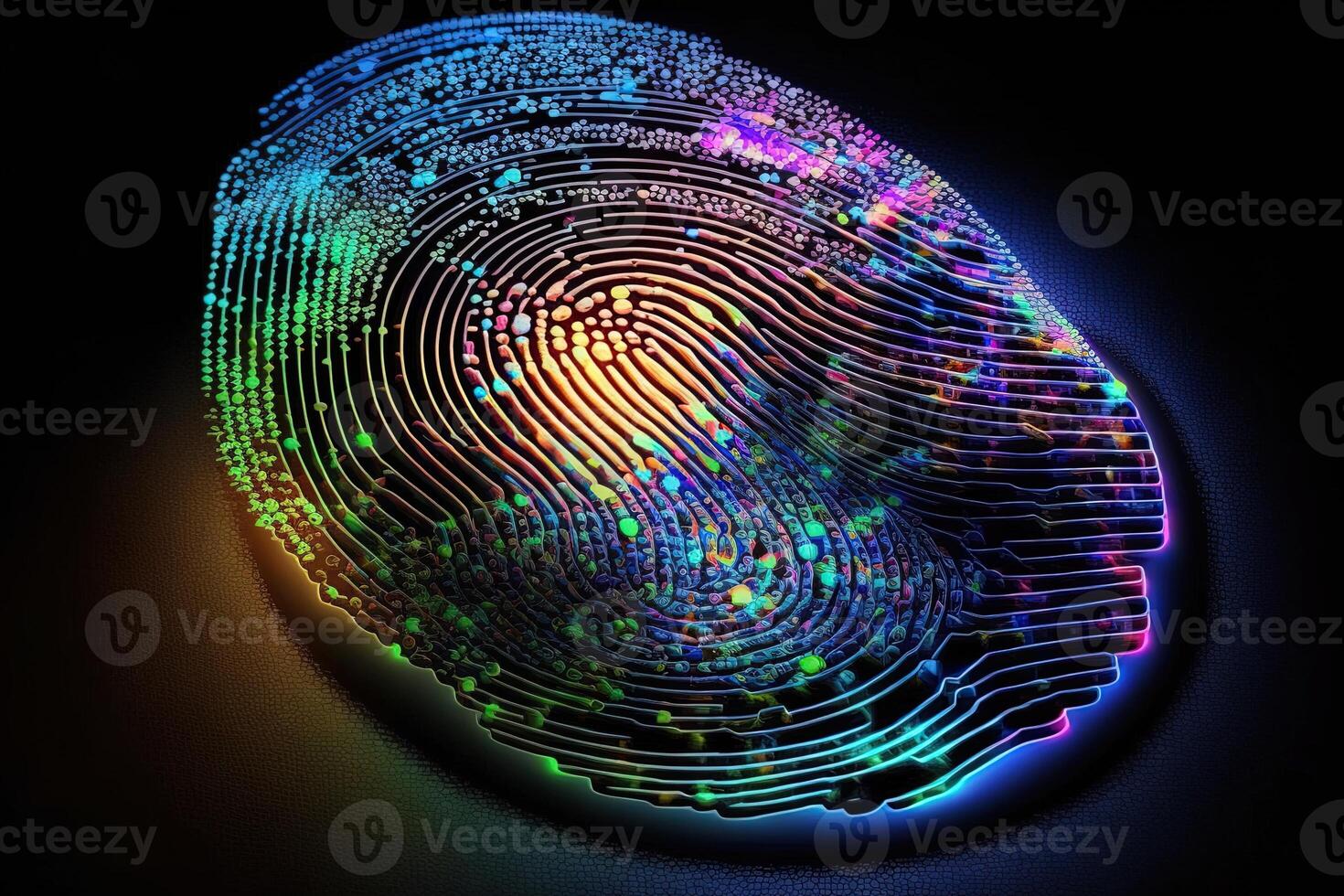 Photo of Holographic Fingerprint Security in the Digital Age, Protecting Big Data with AI Technology . Fingerprint integrated in a printed circuit, releasing binary codes.