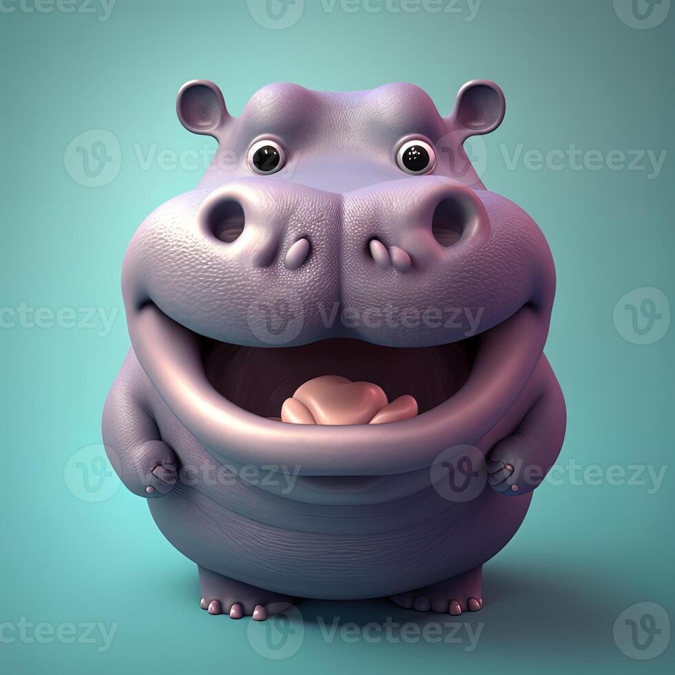 collection of happy, smiling, joyful cartoon style Hippo characters for summer, vacation design. Cartoon Hippo smiling avatar photo