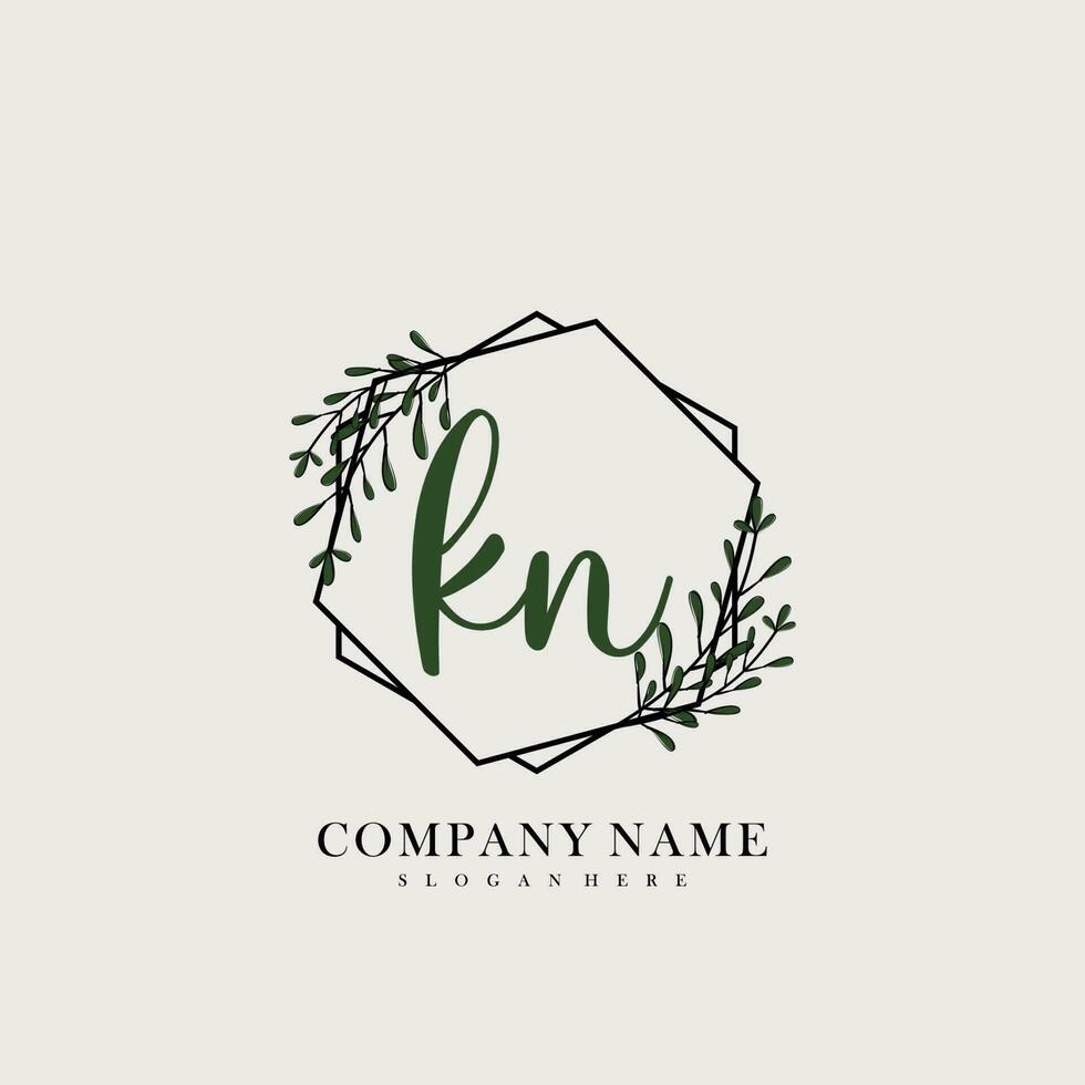 KN Initial beauty floral logo template vector