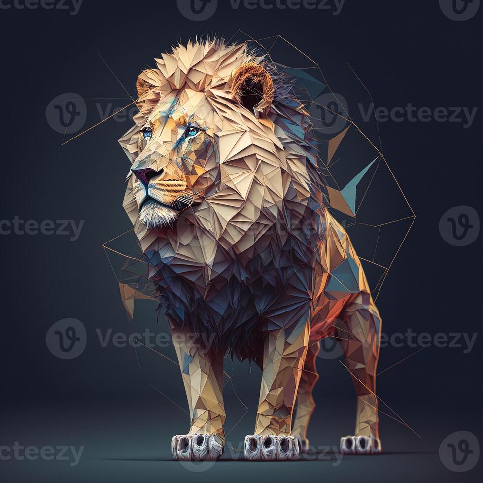 illustration of creative of lion made of colorful geometric shapes on background. Leader, courage, strong and brave, majestic lion photo