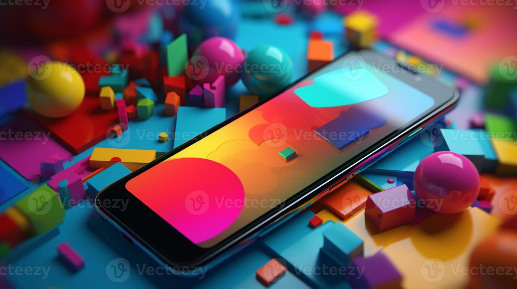 smart phone in trending color palette with photo