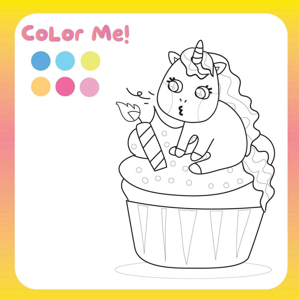 Educational printable coloring worksheet. Cute unicorn illustration. Printable coloring page. Vector illustrations.