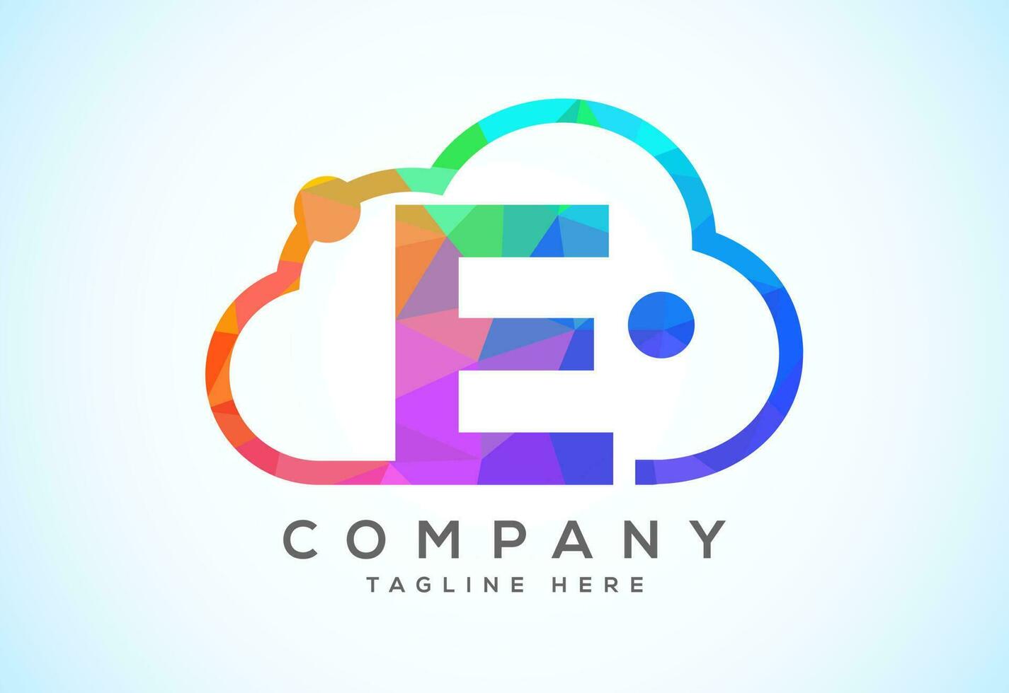 English alphabet with the cloud. Cloud computing service logo. Cloud technology low poly style logo vector