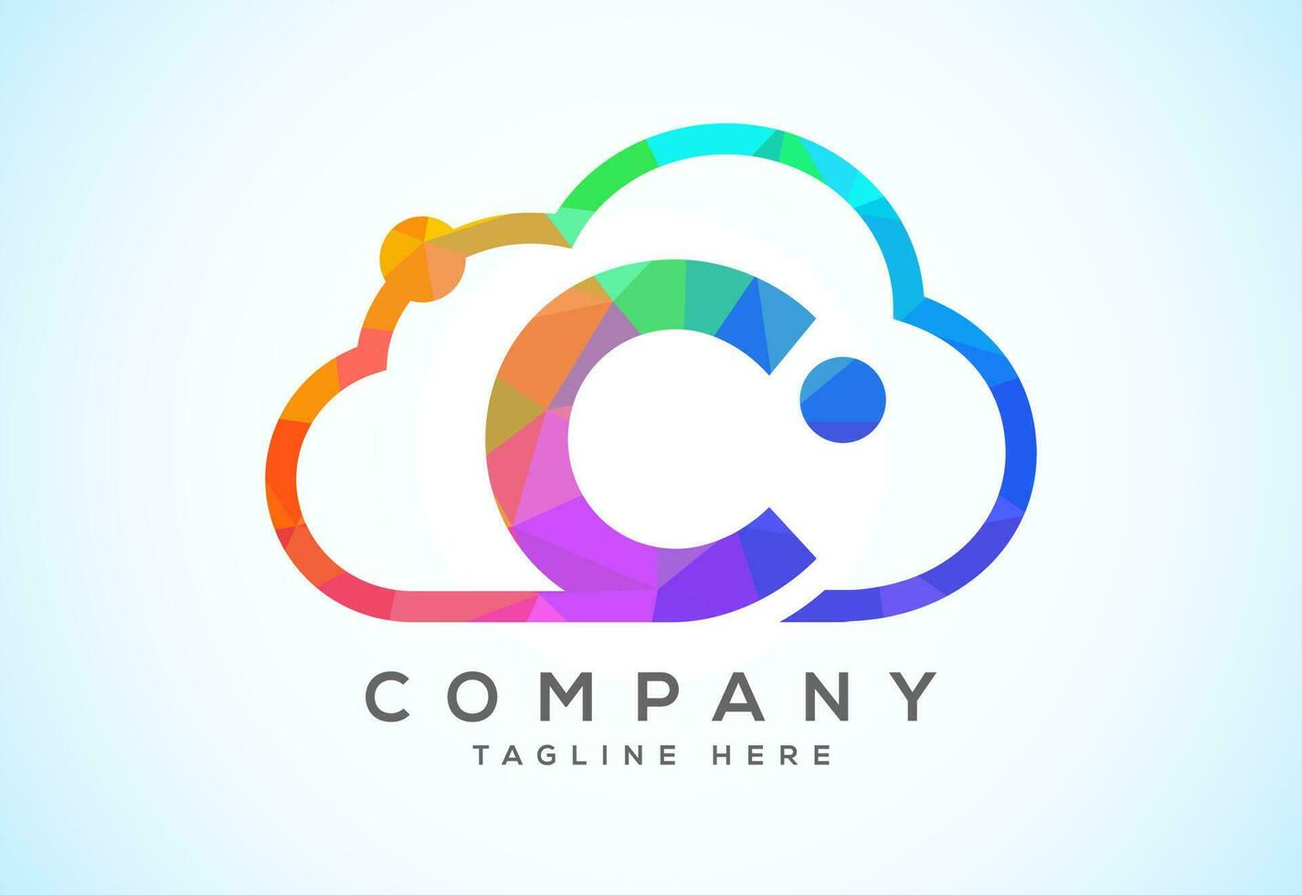 English alphabet with the cloud. Cloud computing service logo. Cloud technology low poly style logo vector