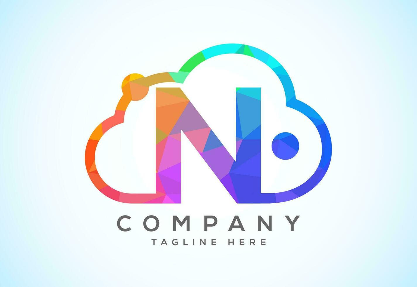 English alphabet with the cloud. Cloud computing service logo. Cloud technology low poly style logo vector
