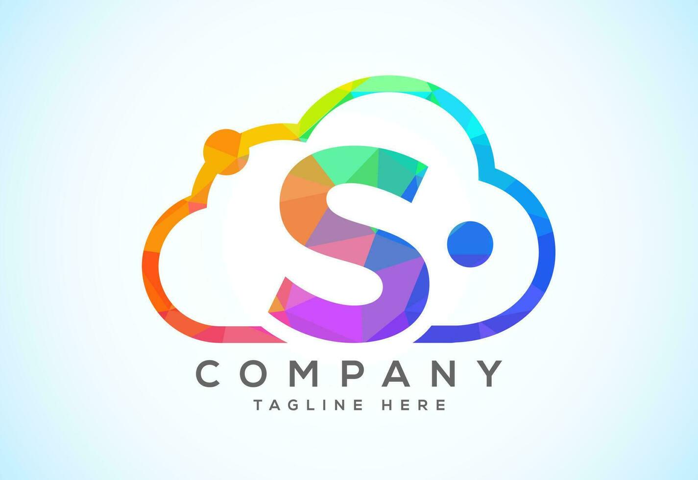 English alphabet with the cloud. Cloud computing service logo. Cloud technology low poly style logo vector