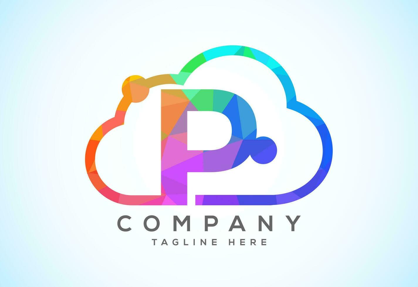English alphabet with the cloud. Cloud computing service logo. Cloud technology low poly style logo vector