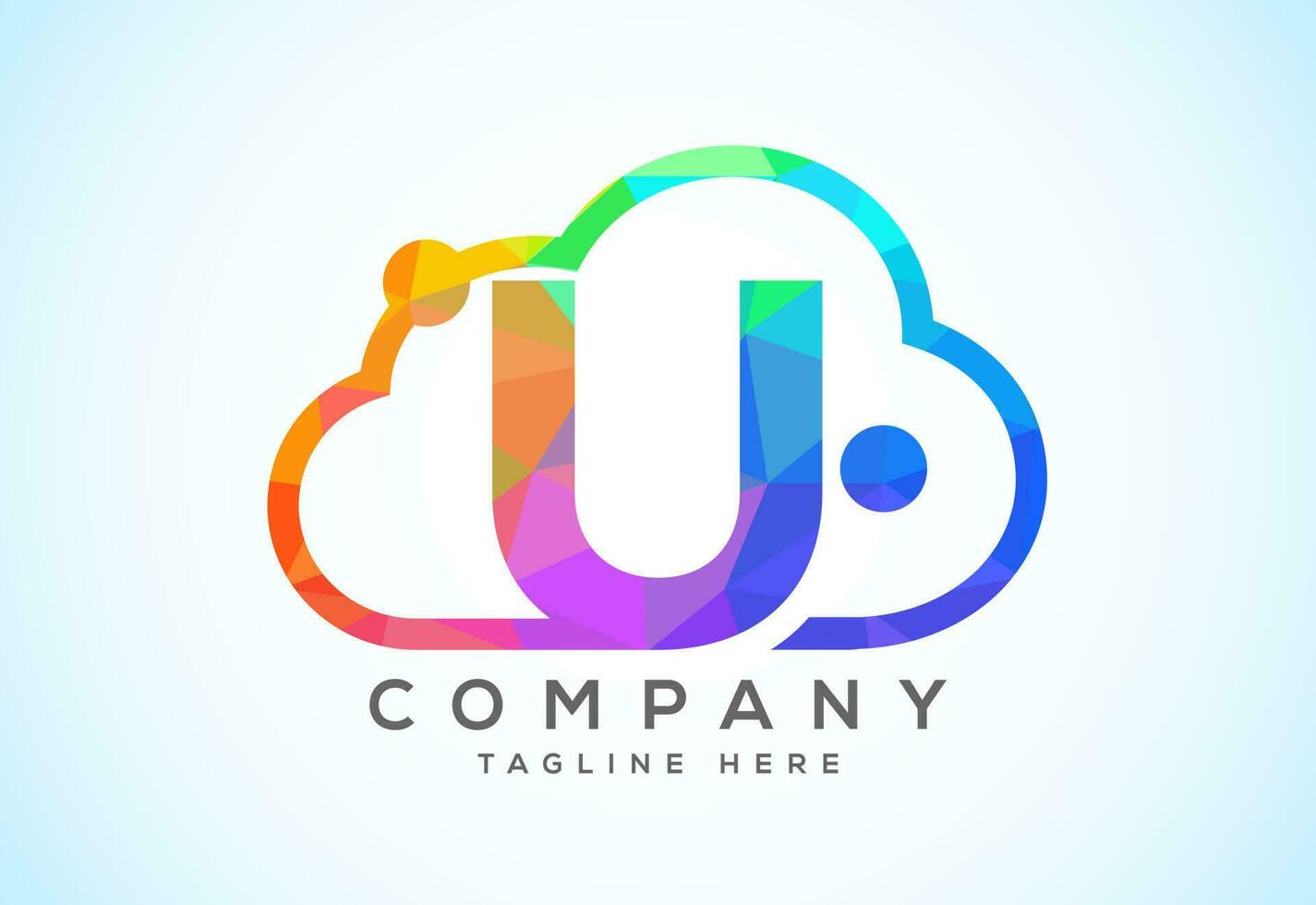 English alphabet with the cloud. Cloud computing service logo. Cloud technology low poly style logo vector