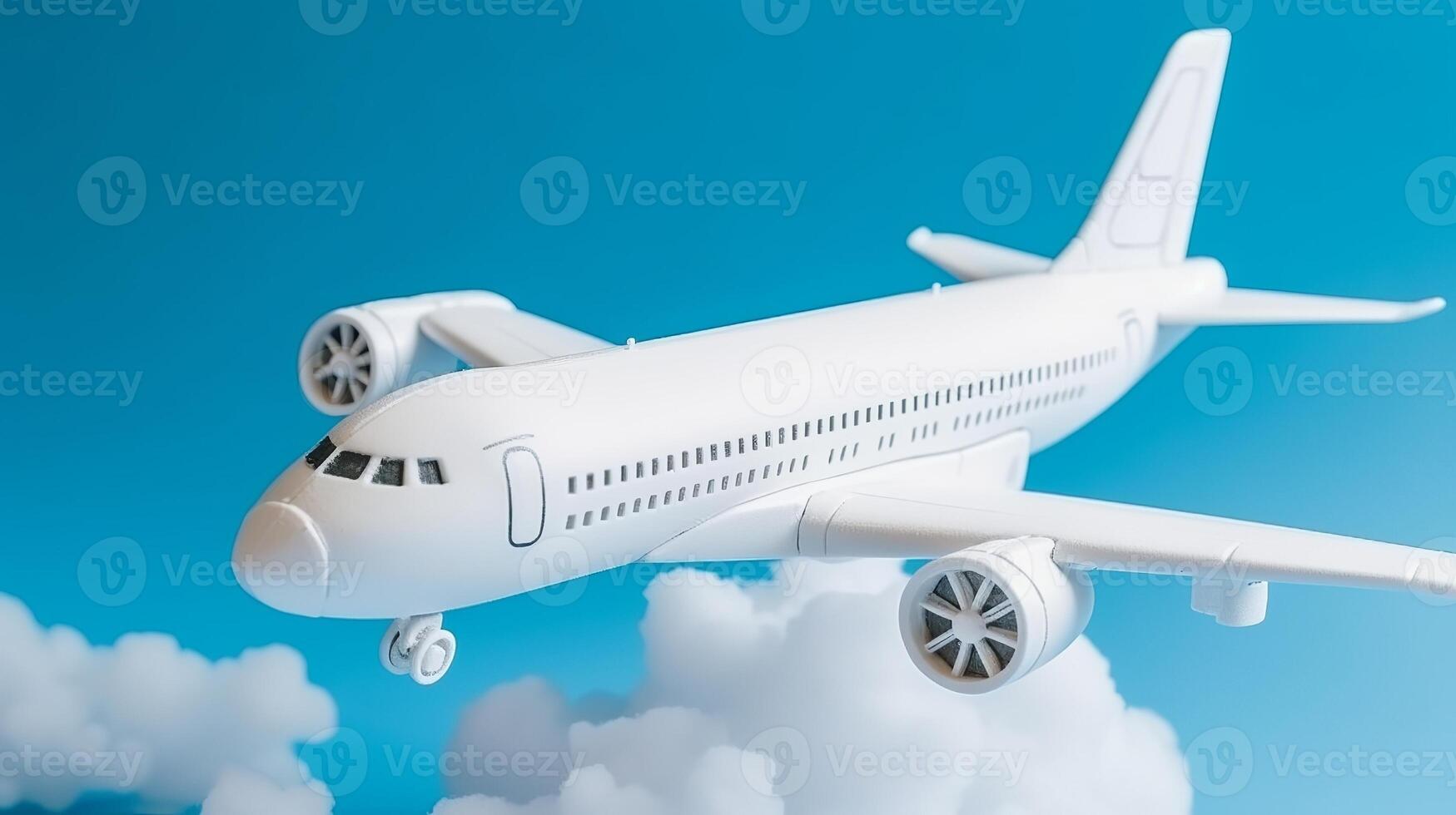 Close of white plane chart with clouds on blue establishment. Creative resource, photo