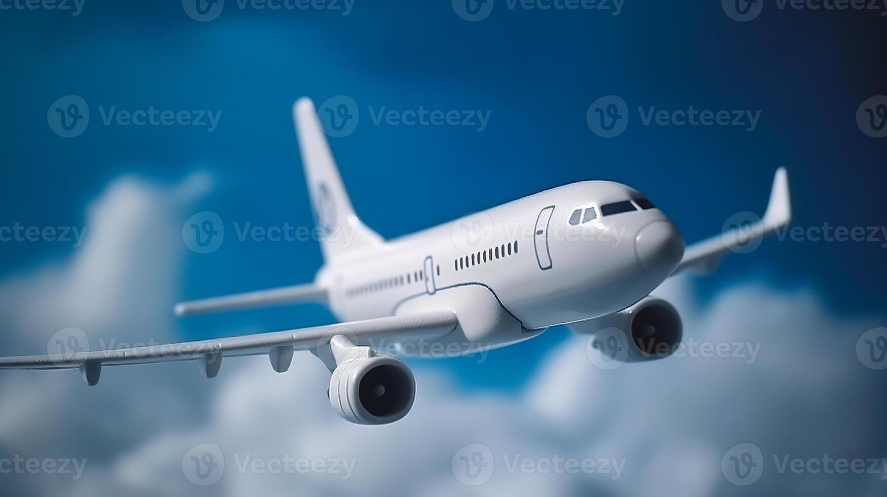 Close of white plane chart with clouds on blue establishment. Creative resource, photo