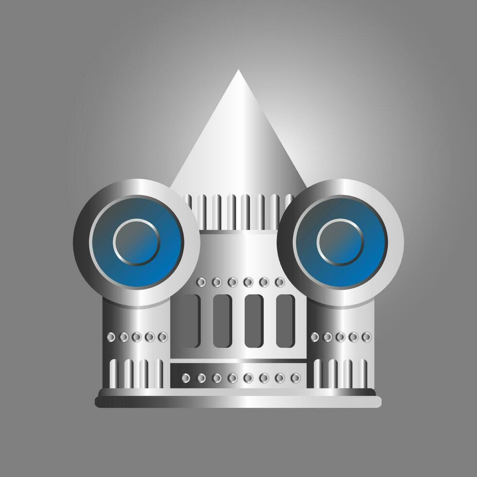 Silver castle cartoon vector illustration. Abstract fairy tale fortress on grey background. Suitable for design element or fabric print