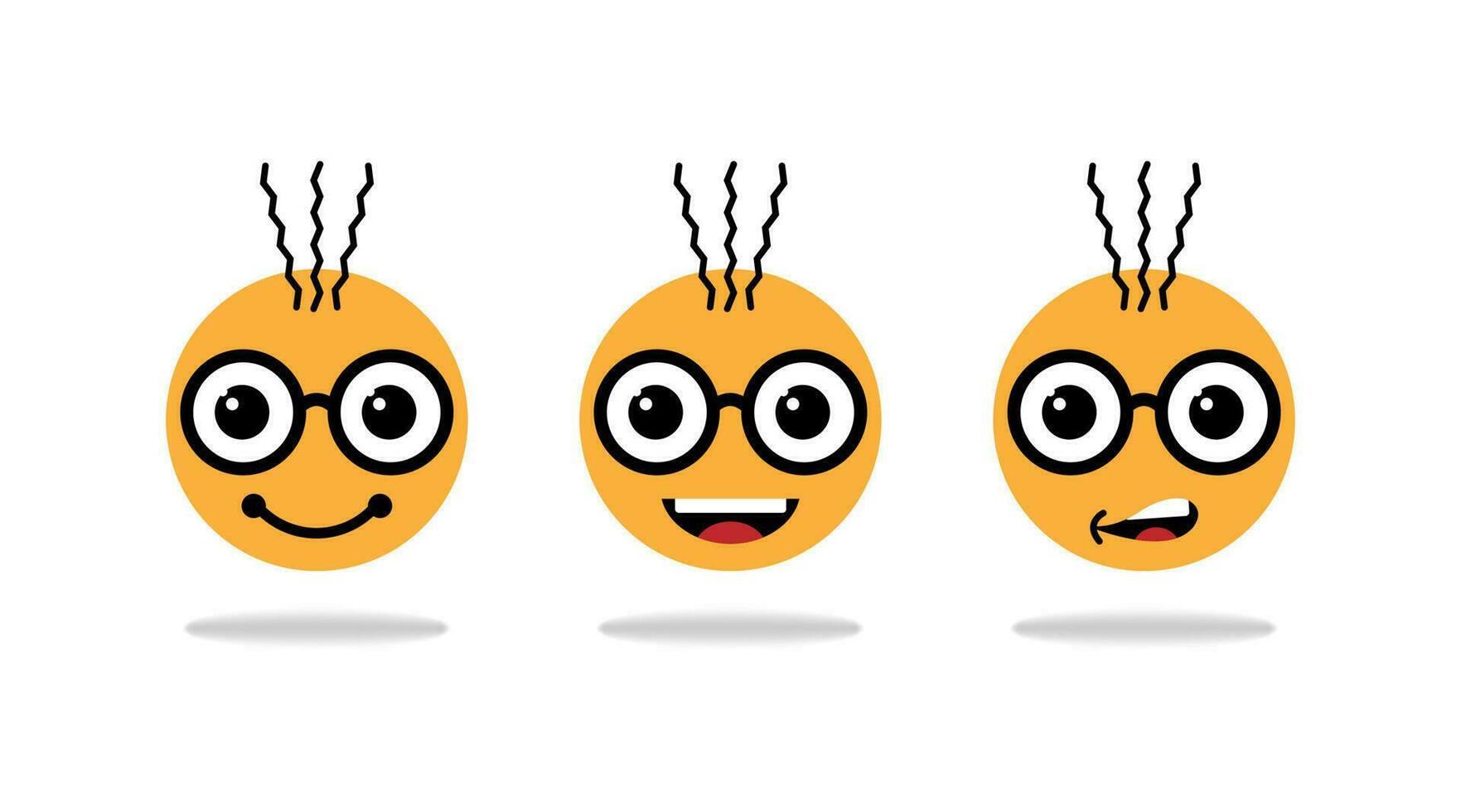 cómic emoticon personaje sonriente, burlas y engañando facial expresión con Tres hebras de cabello. aislado gracioso aplicación Mensajero vector íconos