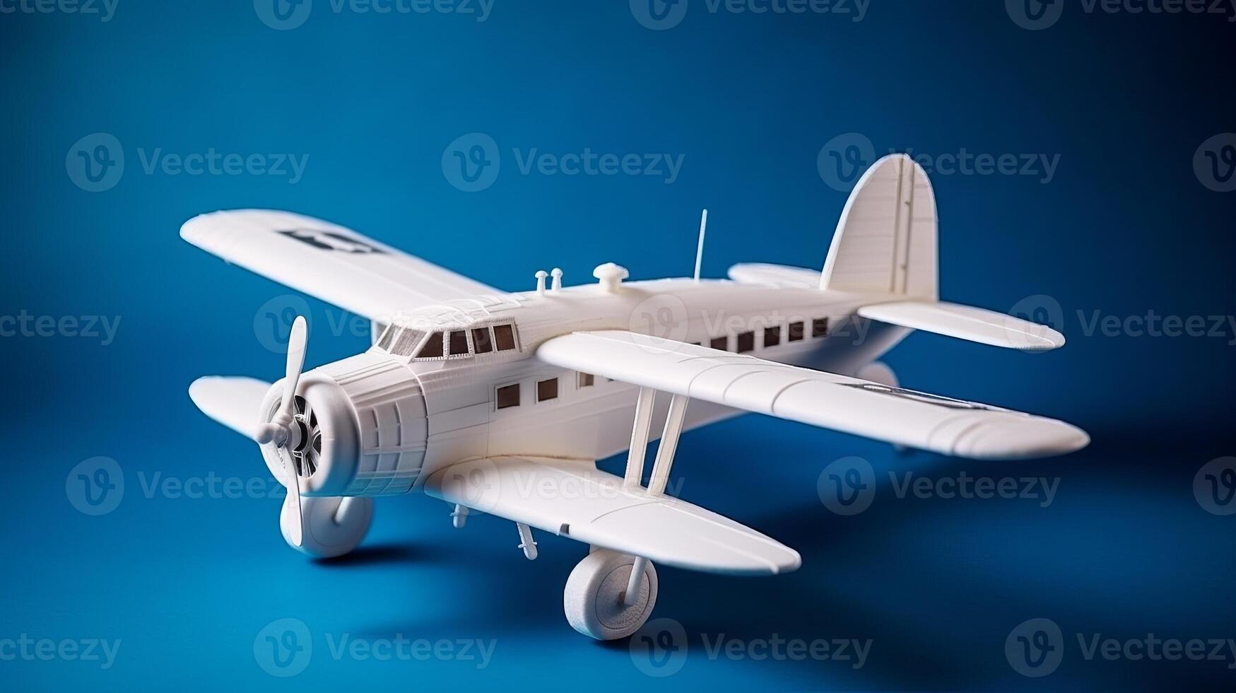 Near of white plane chart with clouds on blue foundation. Creative resource, photo