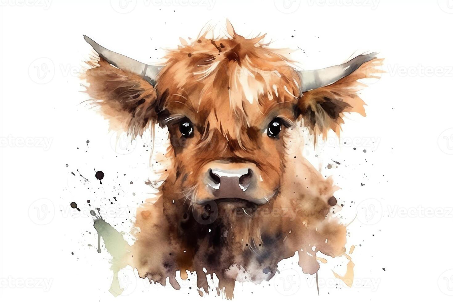 Watercolor baby animals nursery nursery decor wall art digital art baby cow highland cow. photo