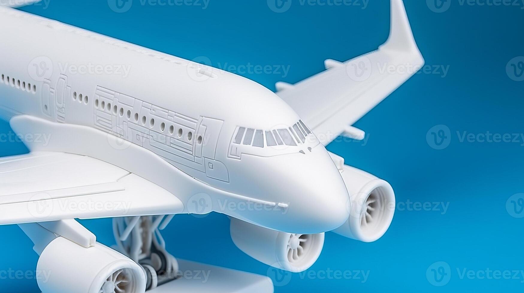 Near of white plane chart with clouds on blue foundation. Creative resource, photo
