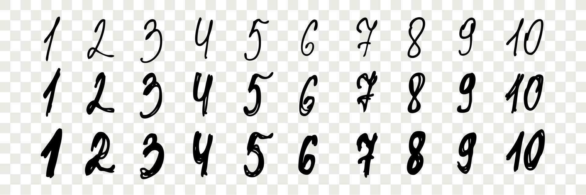 Hand drawn arabic numbers set collection vector