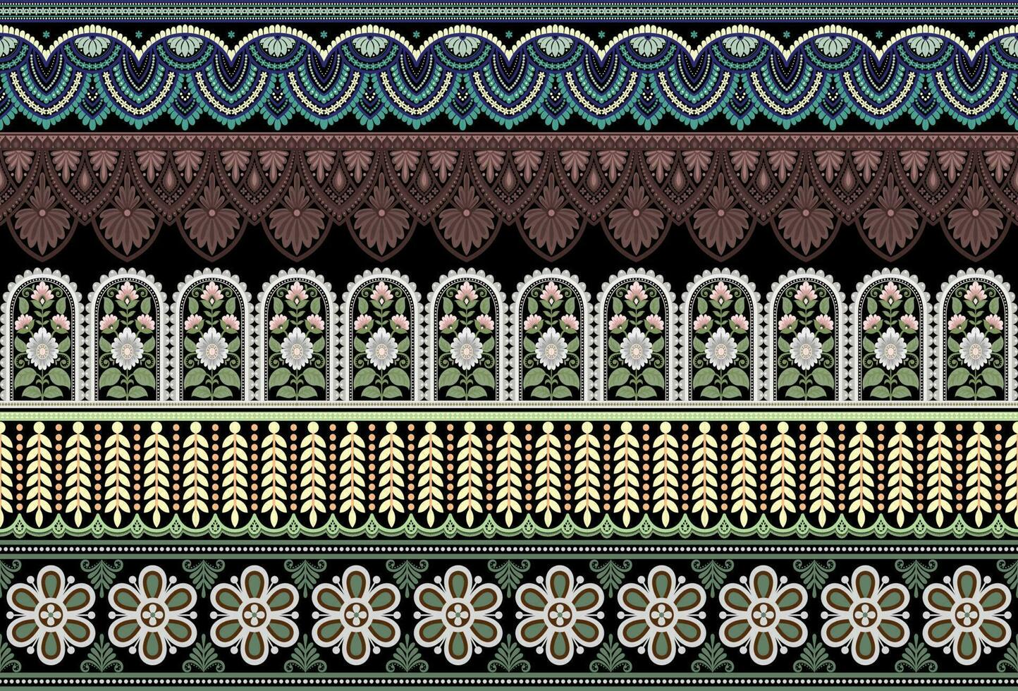 Set 5 Botanical floral Seamless. Background Seamless Pattern Geometric Ethnic pattern design for background, carpet, wallpaper, clothing, wrapping, Batik, fabric, printing textile illustration. vector
