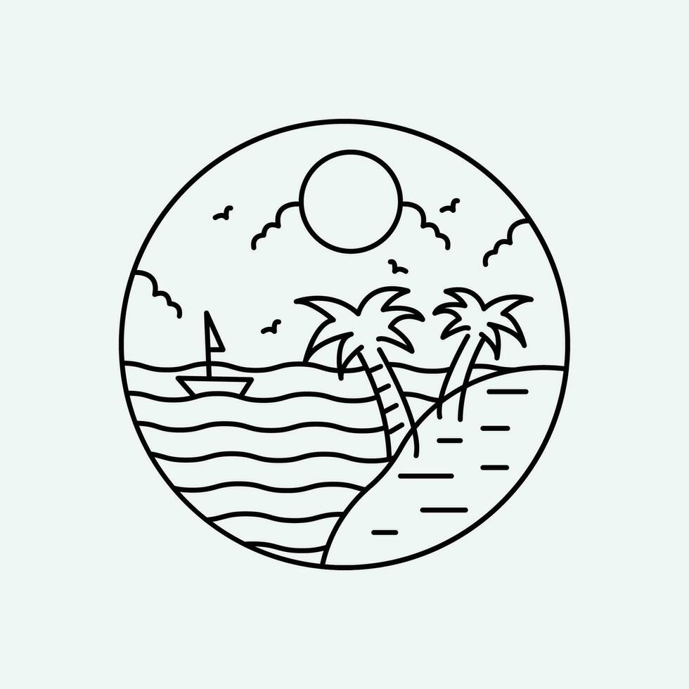 line art summer icon logo design, waves ocean design vector