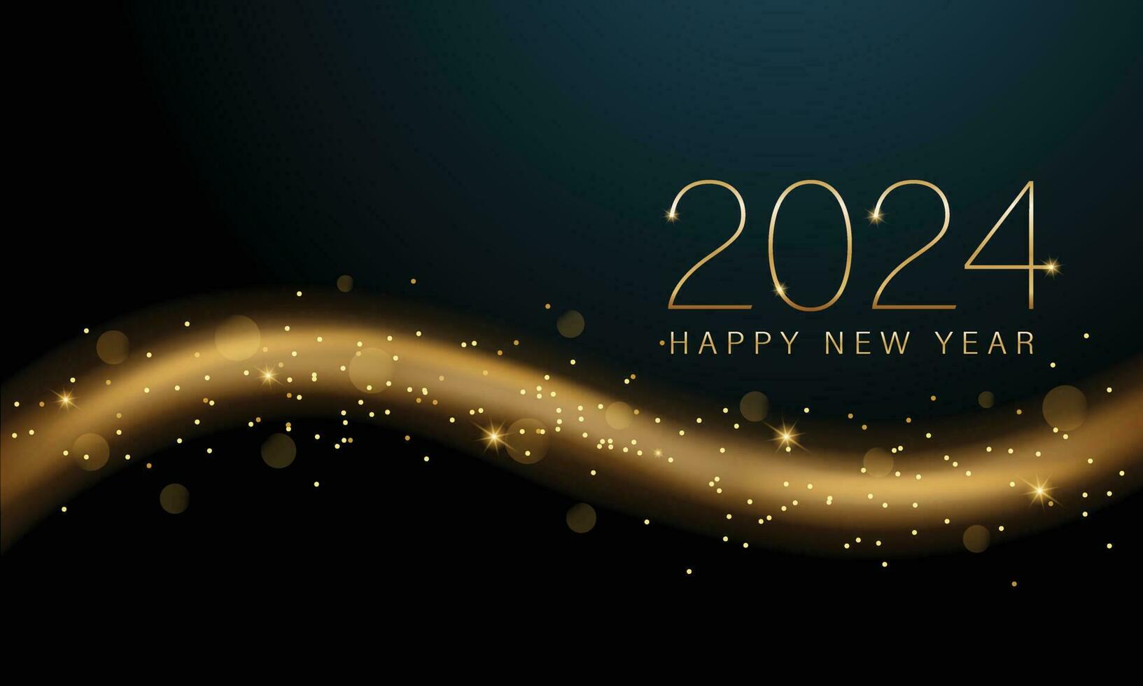 2024 New year with Abstract shiny color gold wave design element and glitter effect on dark background. For Calendar, poster design vector