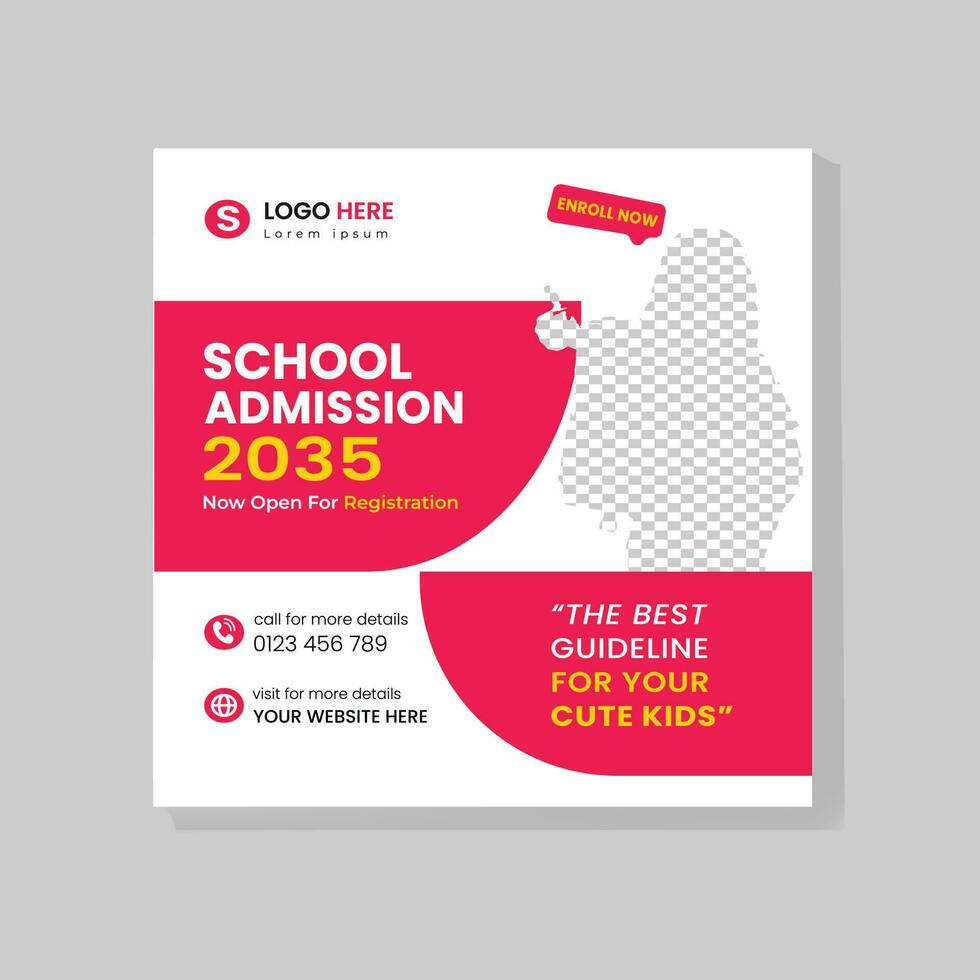 School admission square banner and social media post template Premium Vector Editable School Admission social media post