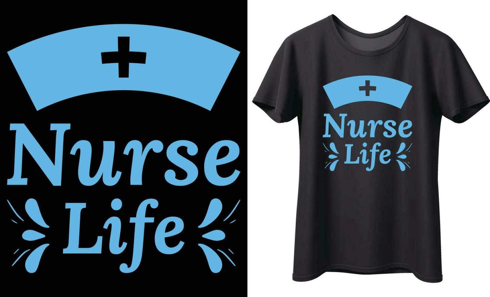 Nurse Life typography vector t-shirt design. Perfect for print items and bags, mug, gift, poster, card, template, banner. Handwritten vector illustration. Isolated on black background.