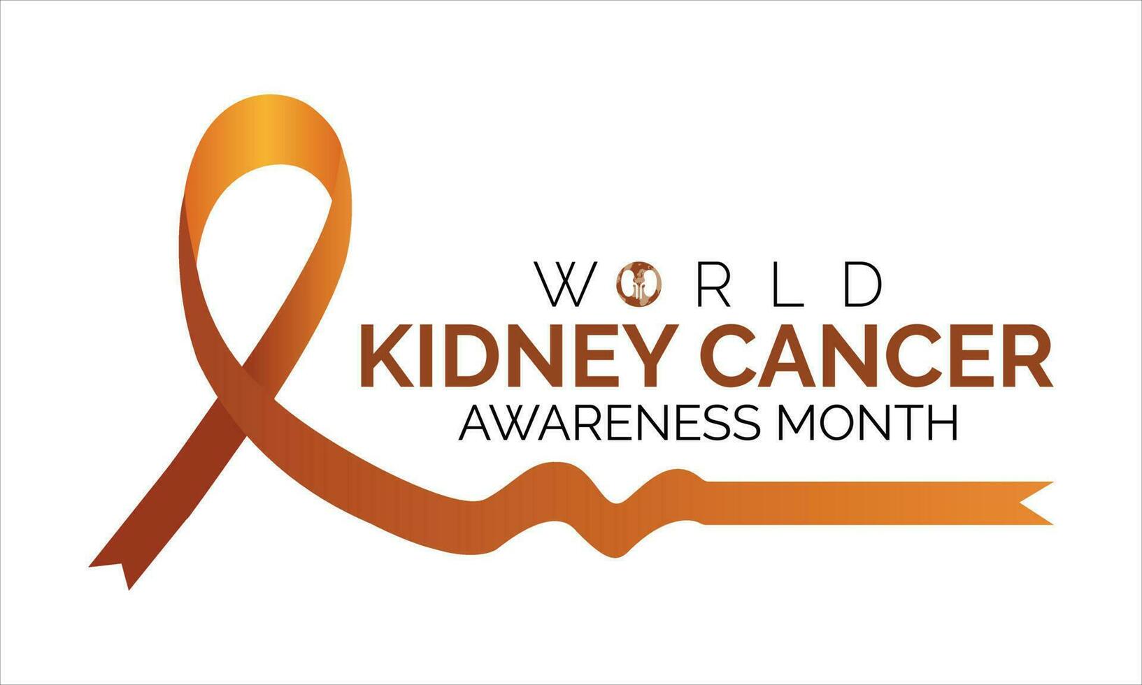 World Kidney Cancer Day June 16. Kidney Cancer Day. Banner, Card, Placard with Vector 3d Realistic Orange Ribbon on white Background.
