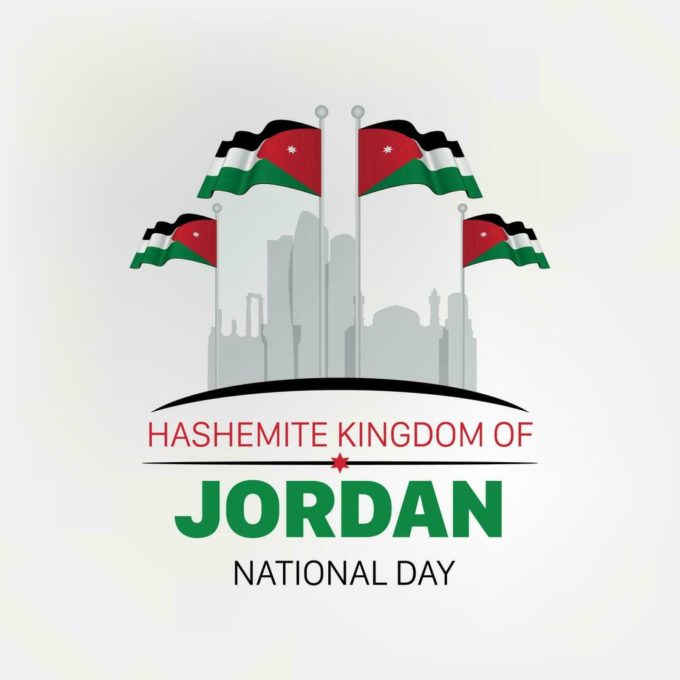 Jordan independence day greeting card, banner, horizontal vector illustration. Jordanian national day holiday 25th of May design element with curve flags as a symbol of independence