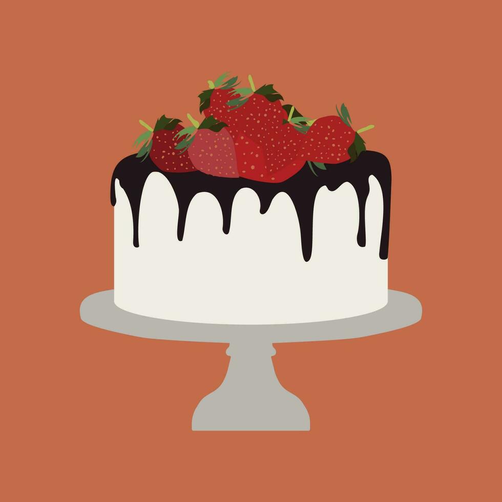 Sweet Drip Chocolate Cake Dessert with Strawberries Minimal Flat Line Outline Colorful and Stroke Icon Pictogram vector