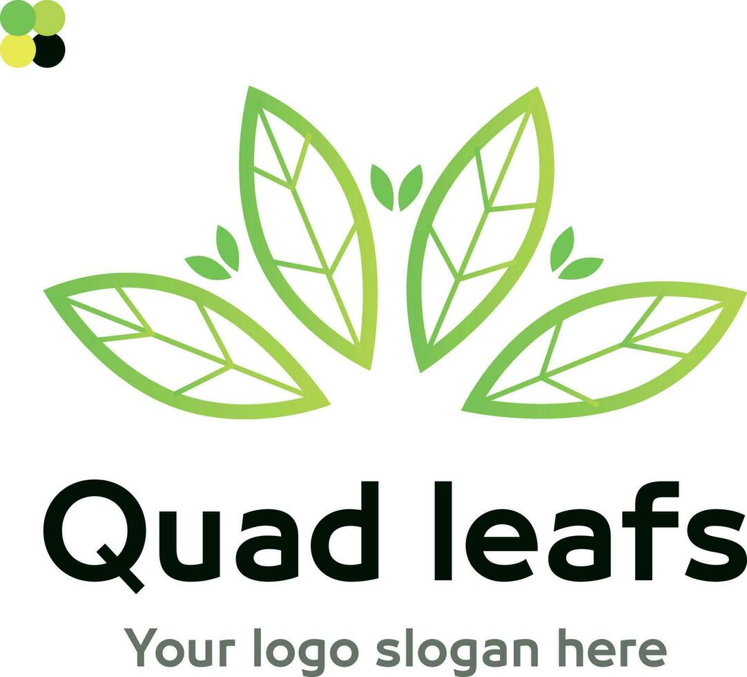 Vector Quad leaf logo on which an abstract image of a 4 leaves which is also similar to a leaf of a tree.