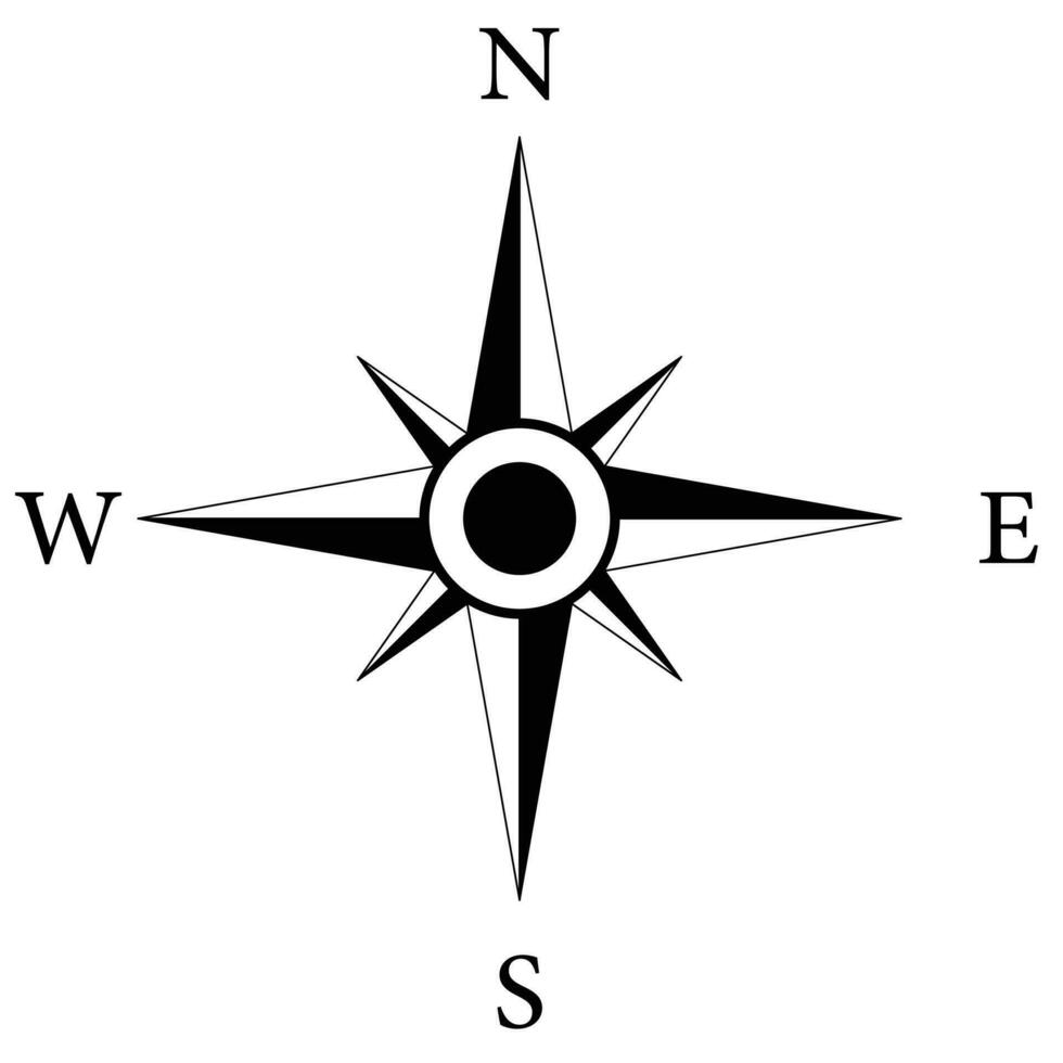 Vector compass rose with North, South, East and West indicated