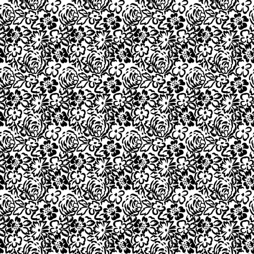 black and white hand drawing vector Floral seamless pattern background