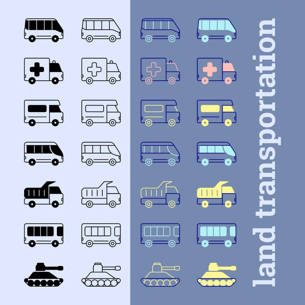 On the Road  Land Transportation Icons vector