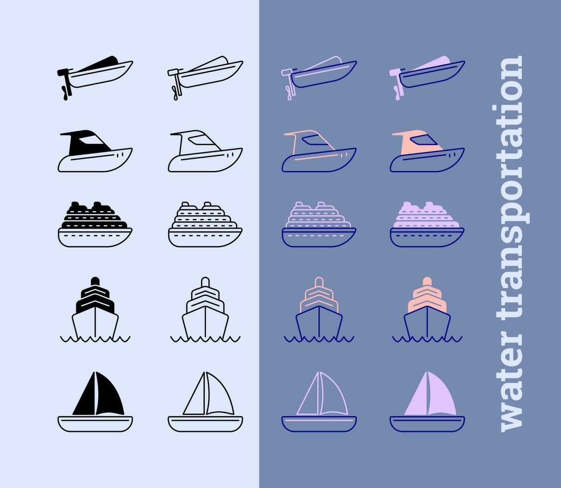 Navigating the Waters  Water Transportation Icons vector