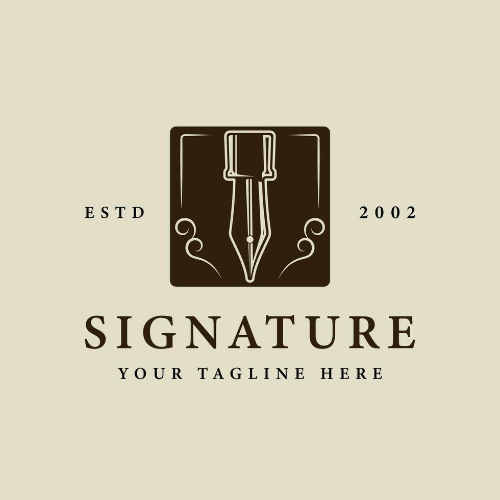 pen vintage emblem logo vector illustration template icon graphic design. classic pen sign or symbol for signature concept or author writer business