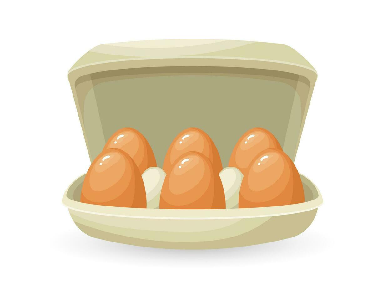 Fresco pollo huevos en un cartulina envase, huevos en un caja. comida ilustración, vector