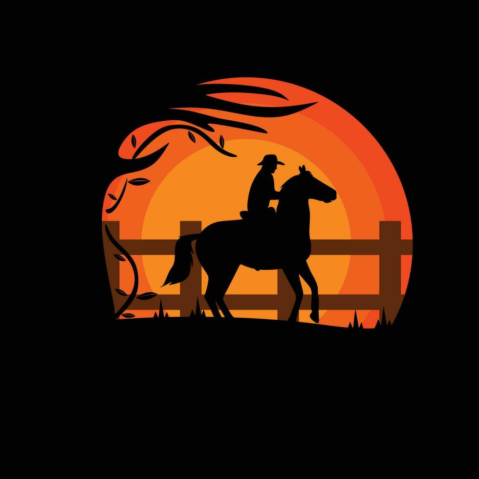 Silhouette of a cowboy in the forest vector