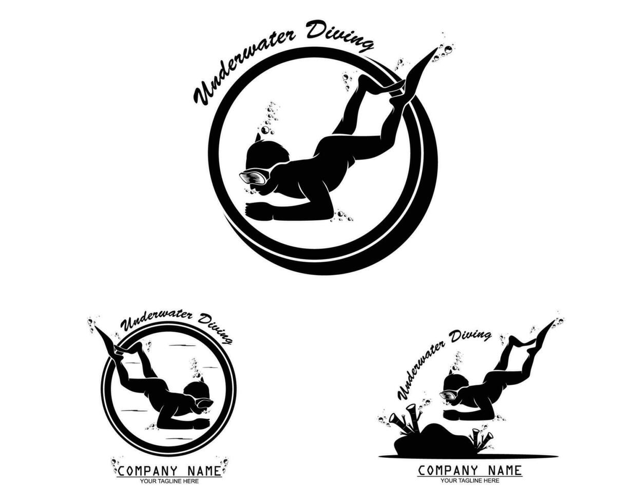 Underwater diver logo silhouette set collection vector