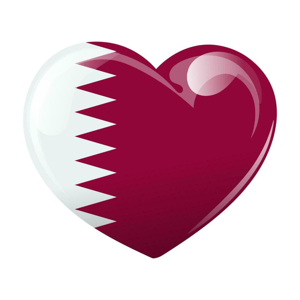 Flag of Qatar in the shape of a heart. Heart with flag of Qatar. 3D illustration, vector