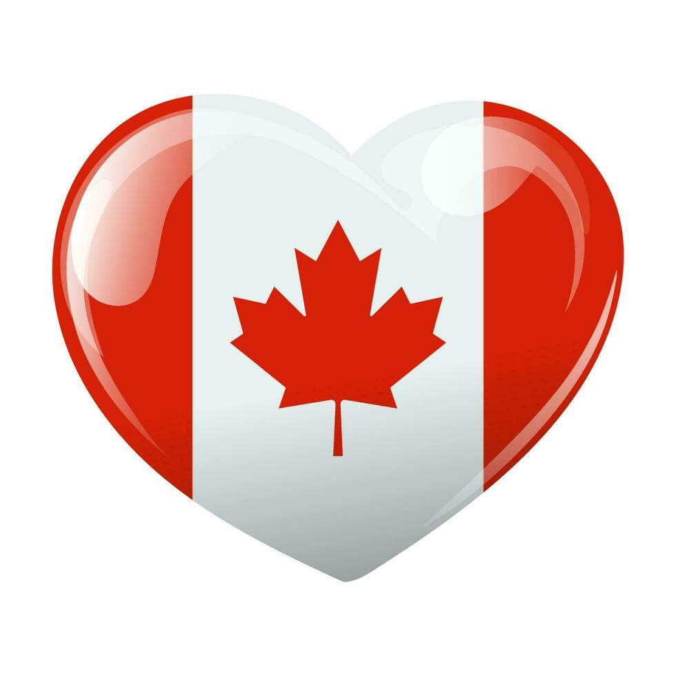 Flag of Canada in the shape of a heart. Heart with Canada flag. 3d illustration, vector