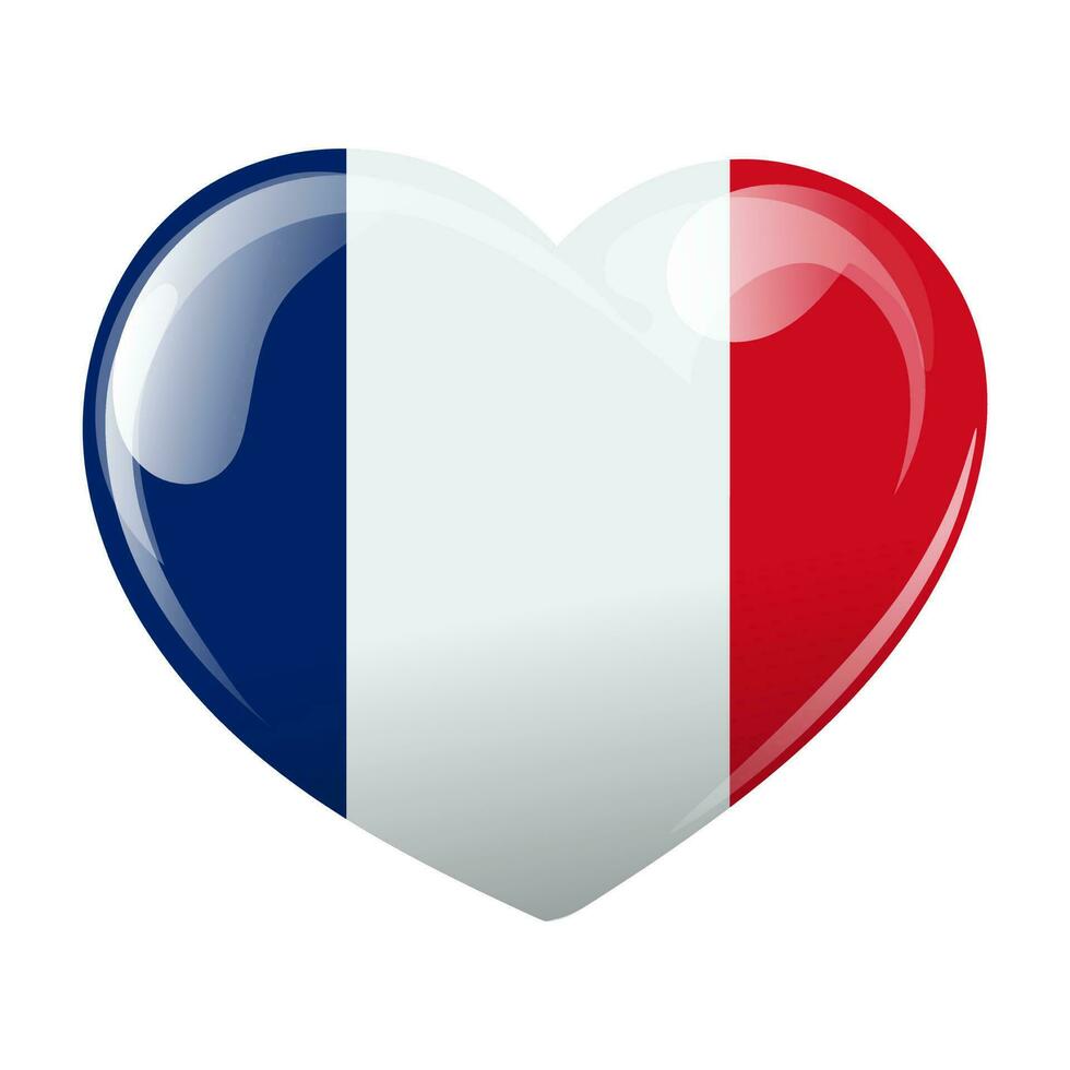 Flag of France in the shape of a heart. Heart with the flag of France. 3d illustration, vector